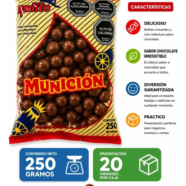 Munición Clasica bolitas de chocolate 250 g Ex-Inco caja 20 bolsas