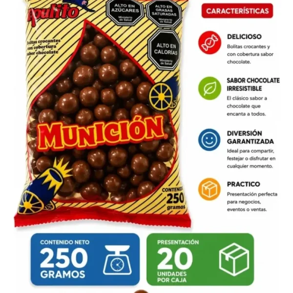 Munición Clasica bolitas de chocolate 250 g Ex-Inco caja 20 bolsas